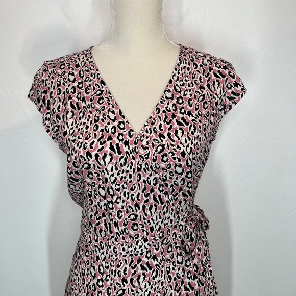 NWT J.Crew Pink leopard printed True wrap midi dress Size XS career workwear - Picture 4 of 10